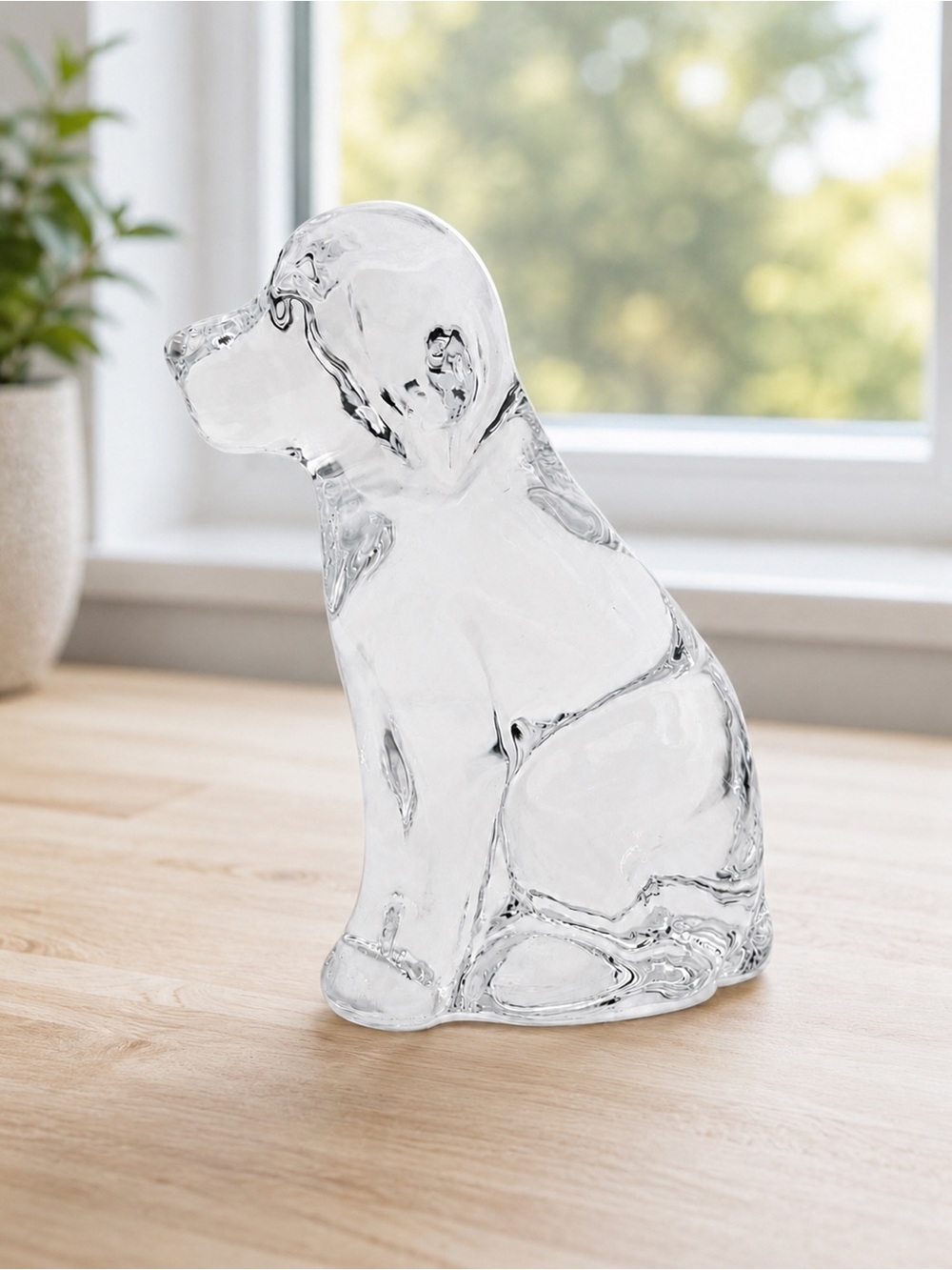 Simon Pearce Hand Blown Clear Glass Dog Figurine 4" x 2.5" x 1.75" Exc Condition